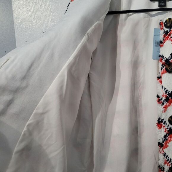 Ann Taylor Plaid Fringe Tweed Blazer‎ Coat Jacket Patriotic USA 12  Petite - Picture 4 of 13